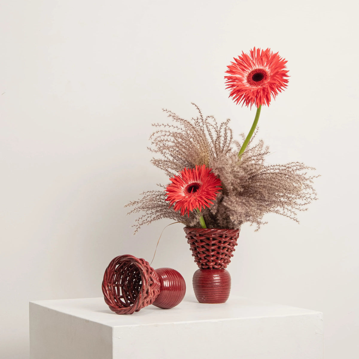 Soliflore Tressé en Céramique Rouge DEBEAULIEU